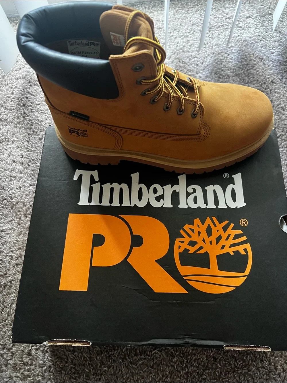 Timberland PRO Wheat/Black Work Boot Box Featuring Orange Branding